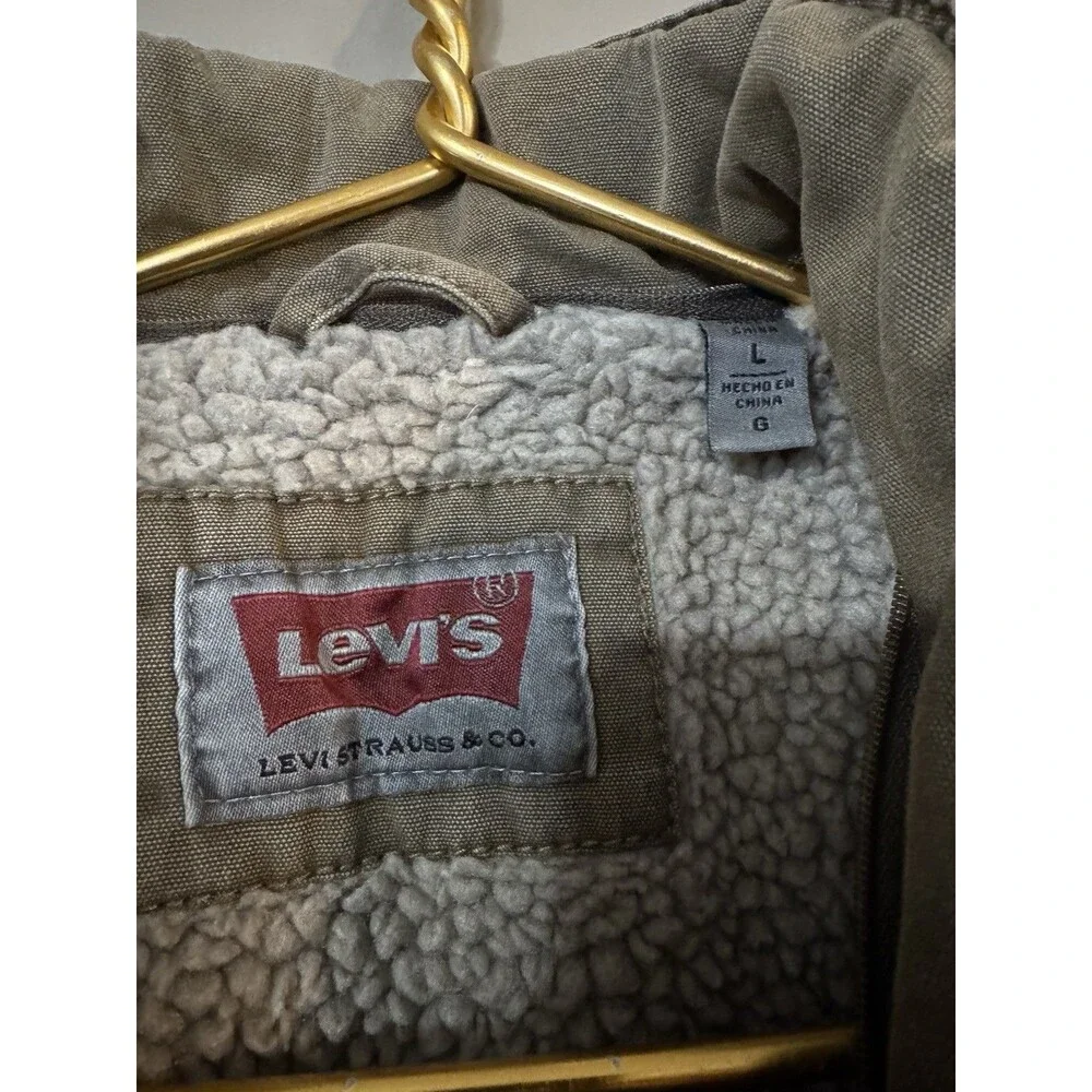 Vintage Levi's Jacket Large Green Cotton Sherpa Lined Utility Cargo Military